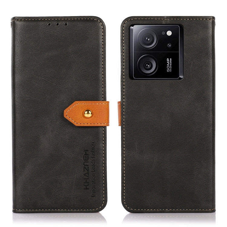 Black leather flip phone case with camera cutout and magnetic strap