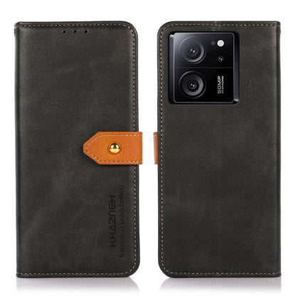 Black leather flip phone case with camera cutout and magnetic strap