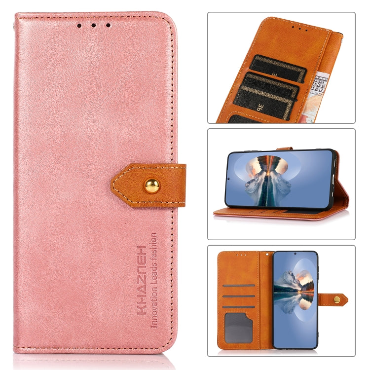 Pink cowhide-texture wallet-style flip leather phone case with magnetic closure