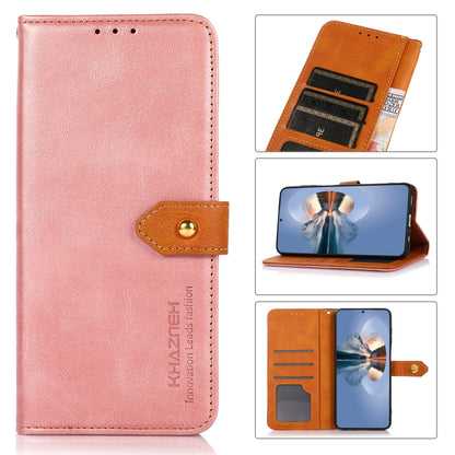 Pink cowhide-texture flip leather phone case with magnetic strap and card slots