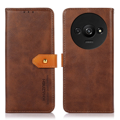 Brown flip leather phone case with magnetic strap and round camera cutout