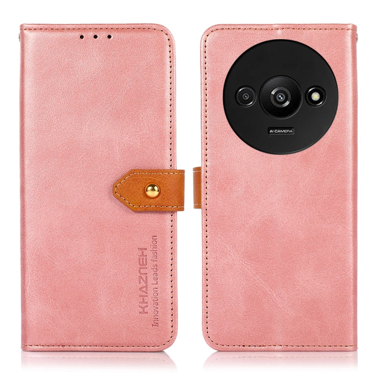 Rose-pink flip leather phone case with magnetic strap and round camera cutout