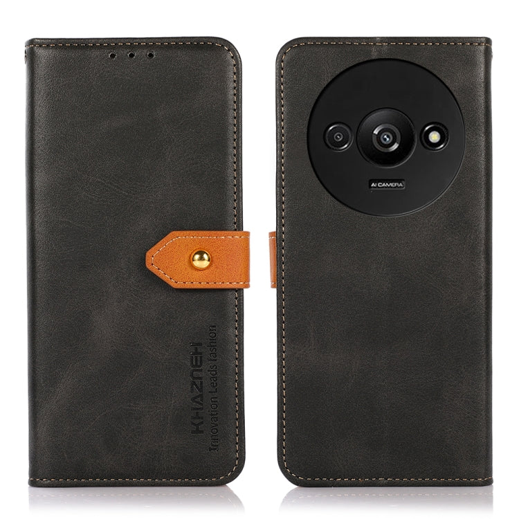 Black cowhide-texture flip leather phone case with magnetic strap and camera cutout