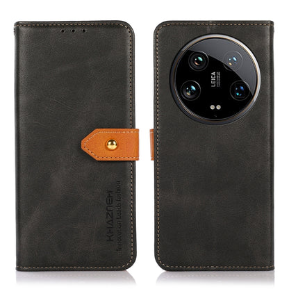 Dark gray leather flip phone case with orange clasp and camera cutout