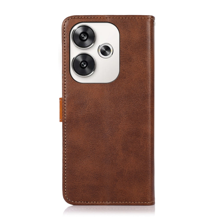 Brown cowhide-texture flip phone case with camera cutouts