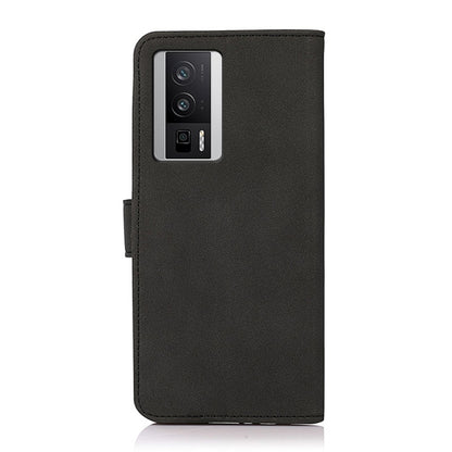 KHAZNEH matte texture leather phone case for Xiaomi Poco F5 Pro, black folio