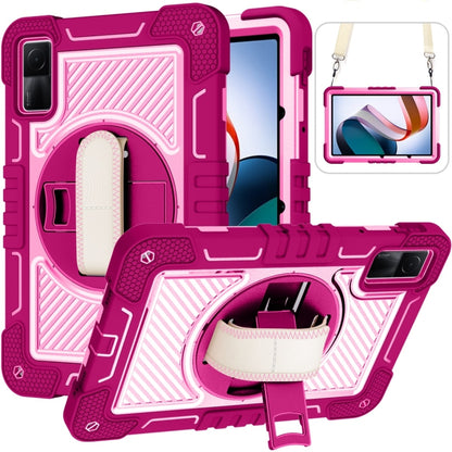 Purple rugged 360° rotating tablet case with stand, strap and textured back cover