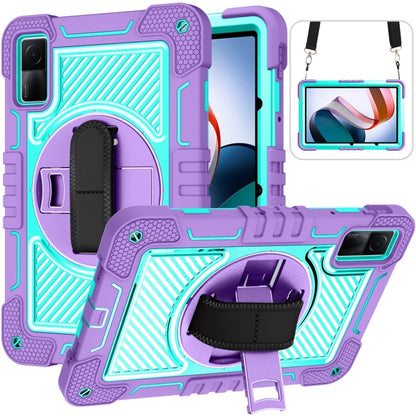 Lavender rugged 360° rotating tablet case with stand, strap and textured back cover