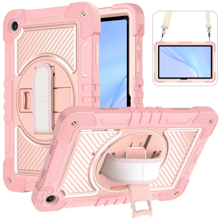 Light pink rugged silicone tablet case with camera cutout and foldable kickstand