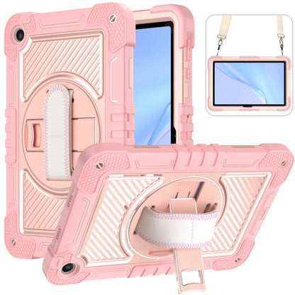 Light pink rugged silicone tablet case with camera cutout and foldable kickstand