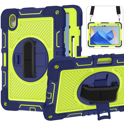 Protective tablet case with rotating stand, navy and lime green silicone