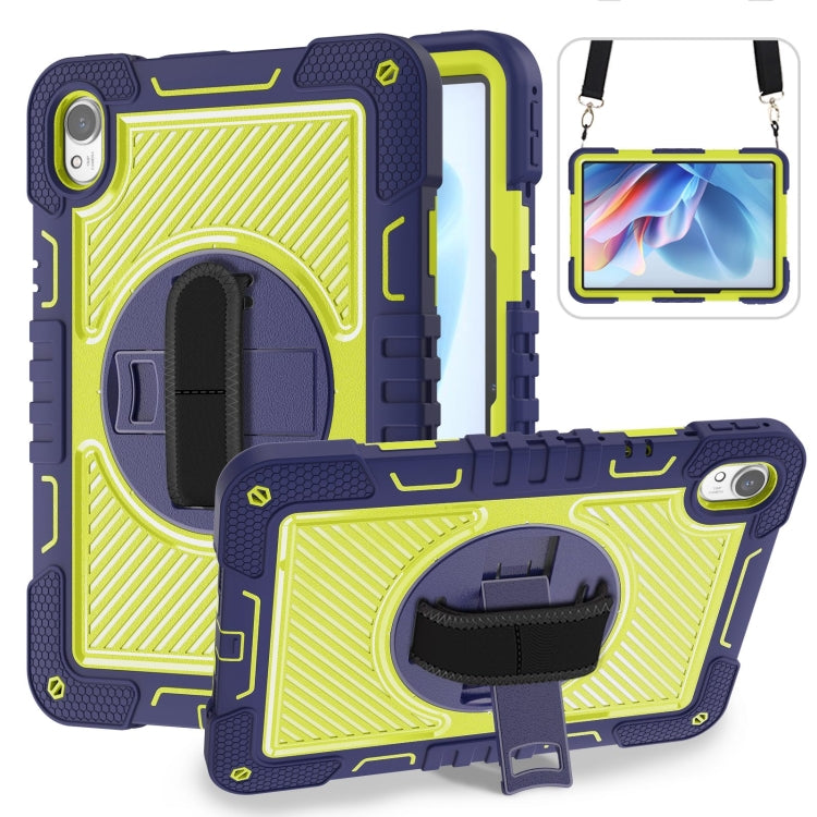 Protective tablet case with rotating stand, navy and yellow silicone