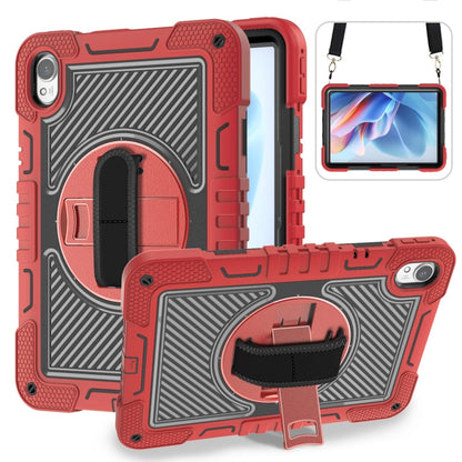 Protective tablet case with rotating stand, red silicone with black accents