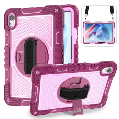 Protective tablet case with rotating stand, rose red silicone with purple accents