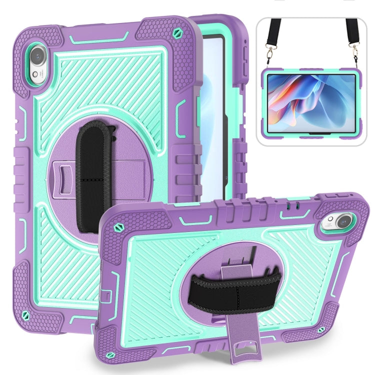 Protective tablet case with rotating stand, lavender silicone with mint green accents