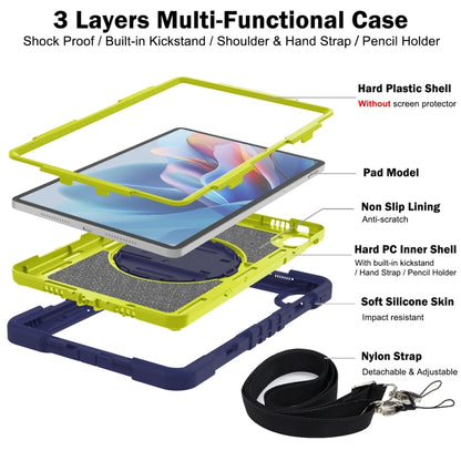 Lime green and navy multi-layer tablet case with built-in kickstand and detachable strap