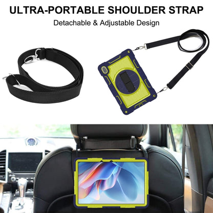 Navy blue and yellow green tablet case with detachable adjustable shoulder strap