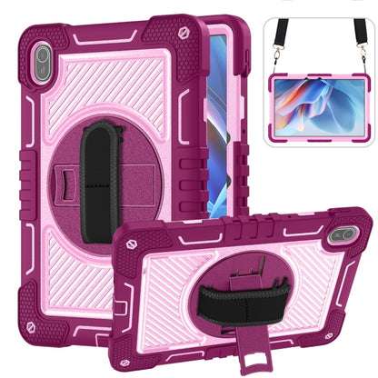 Rose red and pink silicone tablet case with circular hand strap and kickstand
