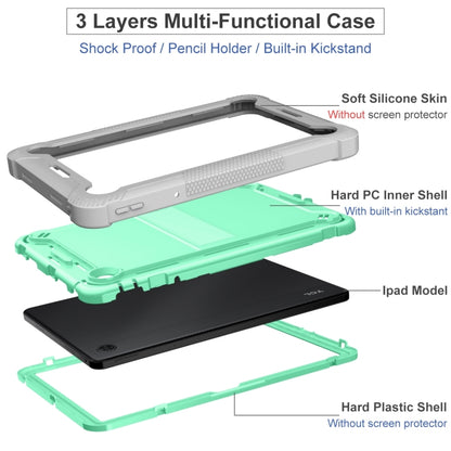 Exploded view: mint silicone tablet case with hard PC shell and built-in kickstand