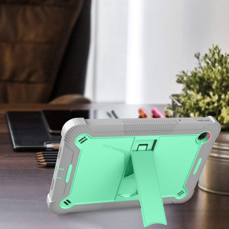 Mint green and gray shockproof tablet case with built-in kickstand