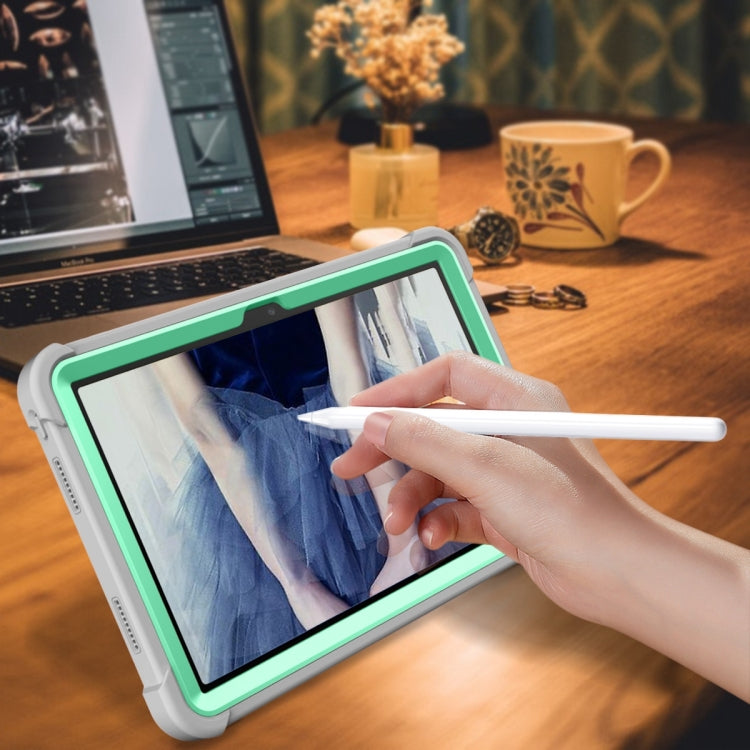 Mint green tablet case with kickstand and pencil holder, tablet with stylus