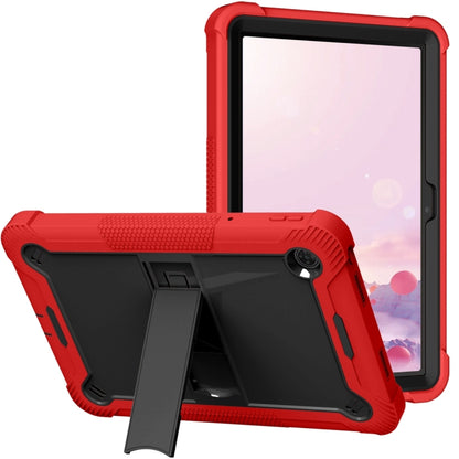 Red and black shockproof tablet case with kickstand and camera cutout