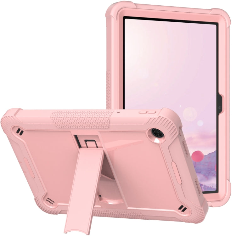 Pink shockproof tablet case with stand and textured grip, protective bumper edges