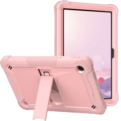 Pink shockproof tablet case with stand and textured grip, protective bumper edges