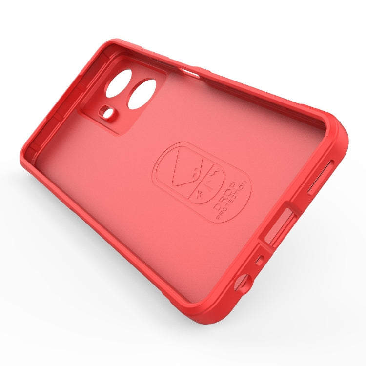 Red protective phone case back with camera cutout and textured TPU edges