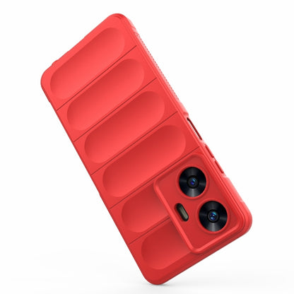 Red textured TPU phone case with dual camera cutout and raised back panel