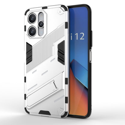 Punk armor phone case with rugged ribbed design and raised edges, white/black