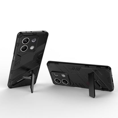 Black rugged phone case with kickstand, shown front and side