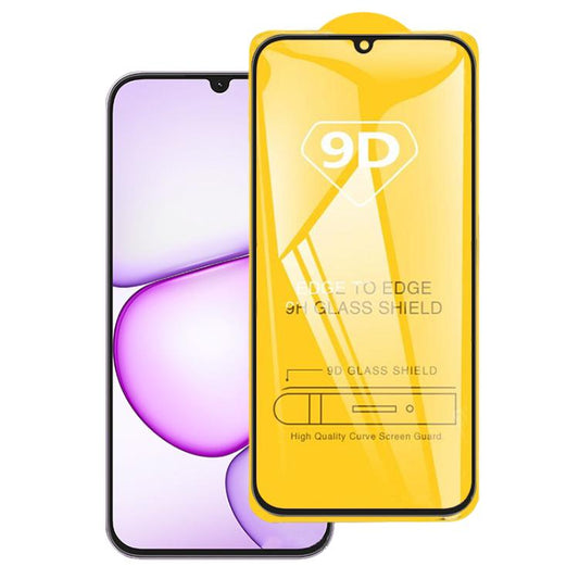 9D full-glue tempered glass screen protector with curved coverage, shown on phone front