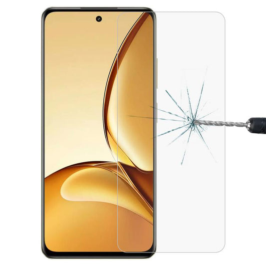 Tempered glass screen protector film covering a smartphone screen, transparent finish