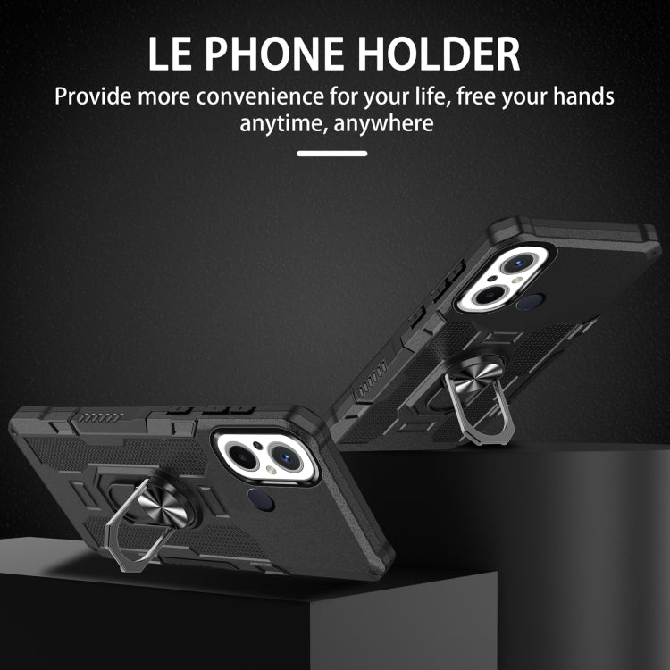 Black armor hybrid phone case with ring holder stand and front corner protection