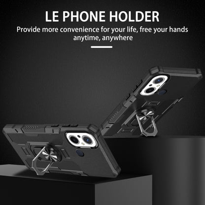 Black armor hybrid phone case with ring holder stand and front corner protection