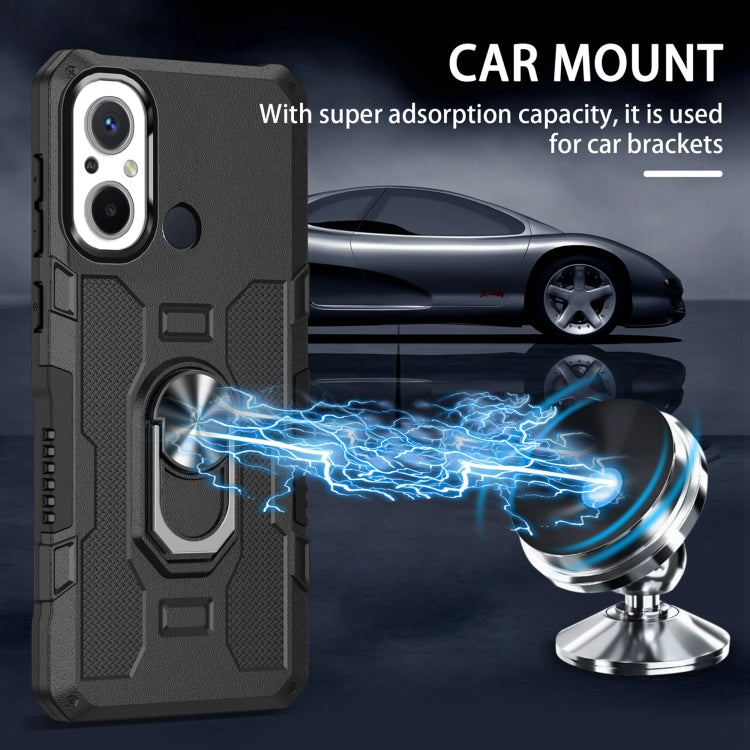 Dark gray/black armor phone case with ring holder and reinforced camera bump