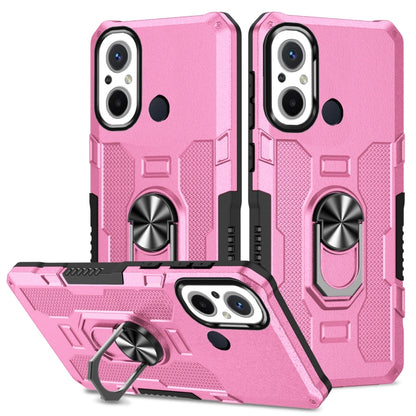 Pink armor-style hybrid phone case with ring holder and textured rugged grip