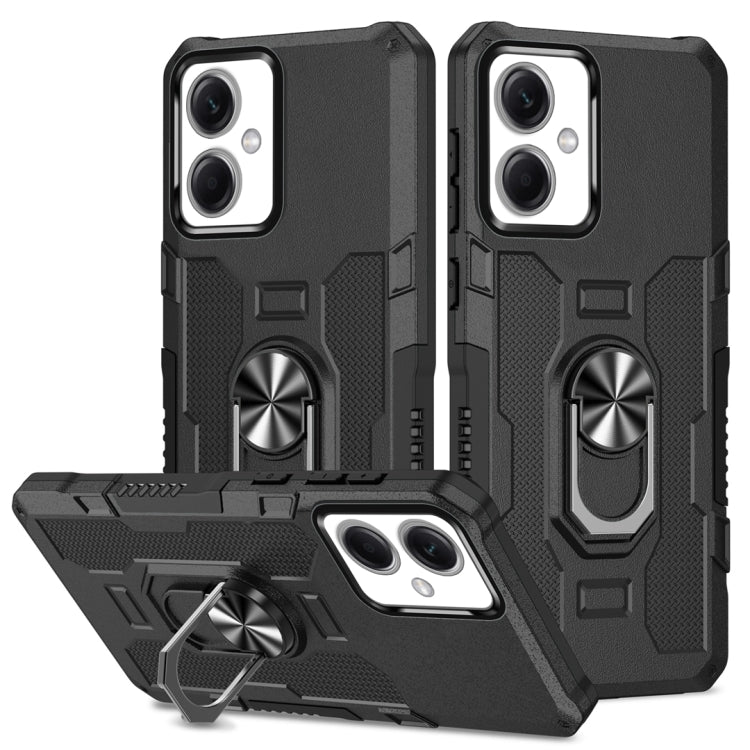 Armor hybrid phone case with ring holder and kickstand, black
