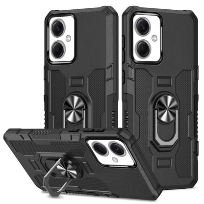 Armor hybrid phone case with ring holder and kickstand, black