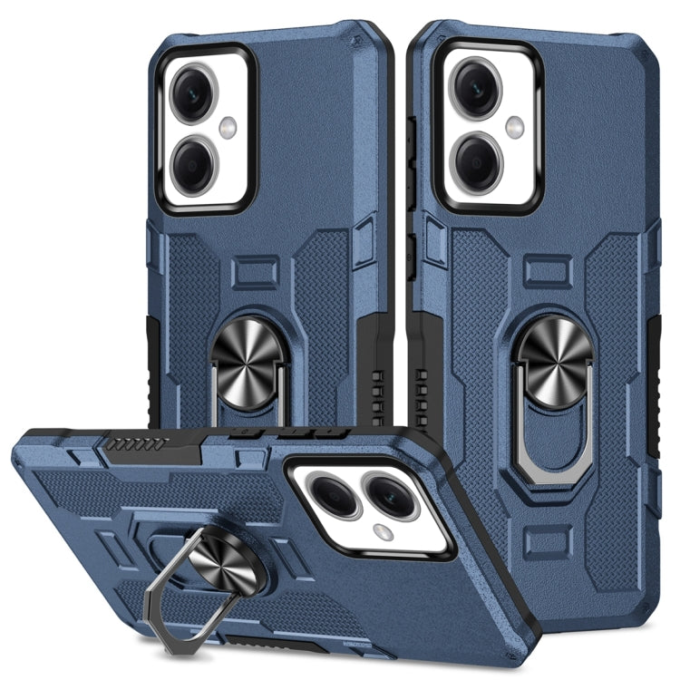 Armor hybrid phone case with ring holder and kickstand, blue