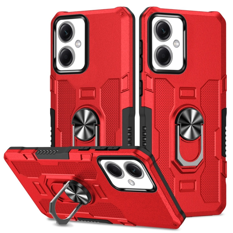 Armor hybrid phone case with ring holder and kickstand, red