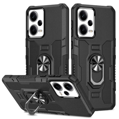 Armor hybrid phone case with ring holder and kickstand, black