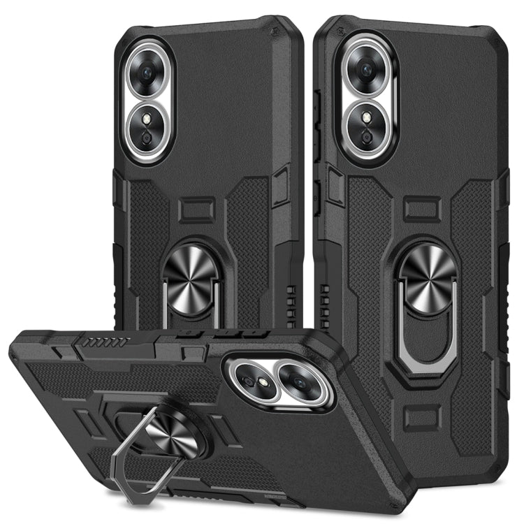Black rugged hybrid phone case with ring holder and dual camera cutouts