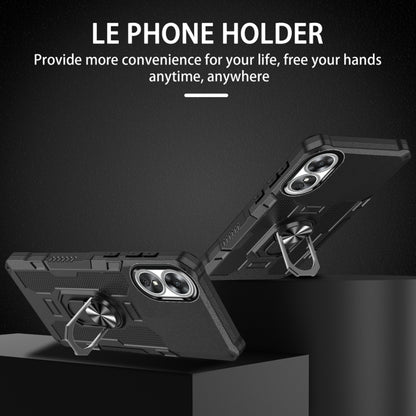 Black rugged hybrid phone case with ring holder and kickstand