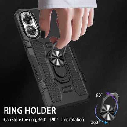 Black rugged phone case with ring holder, hand grip, and 360 rotation design