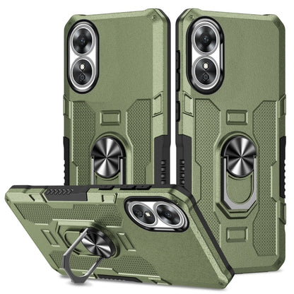 Green rugged hybrid phone case with ring holder and dual camera cutouts