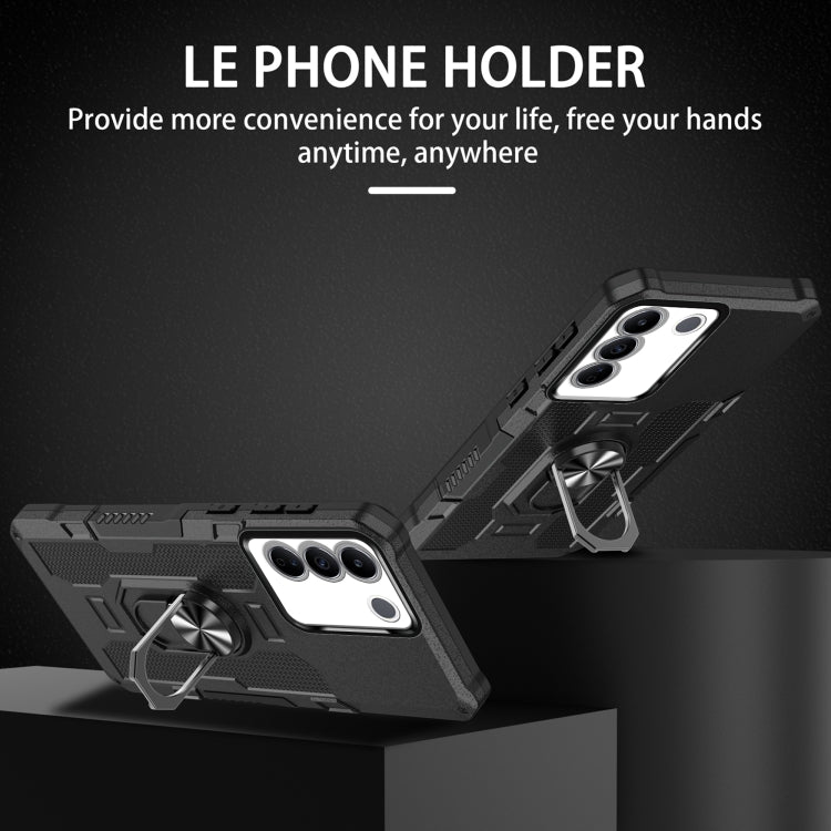Rugged armor hybrid phone case with ring holder, black, kickstand ring