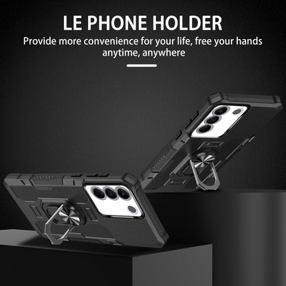 Rugged armor hybrid phone case with ring holder, black, kickstand ring