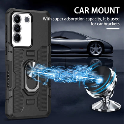 Rugged armor hybrid phone case with ring holder, dark black, car mount style